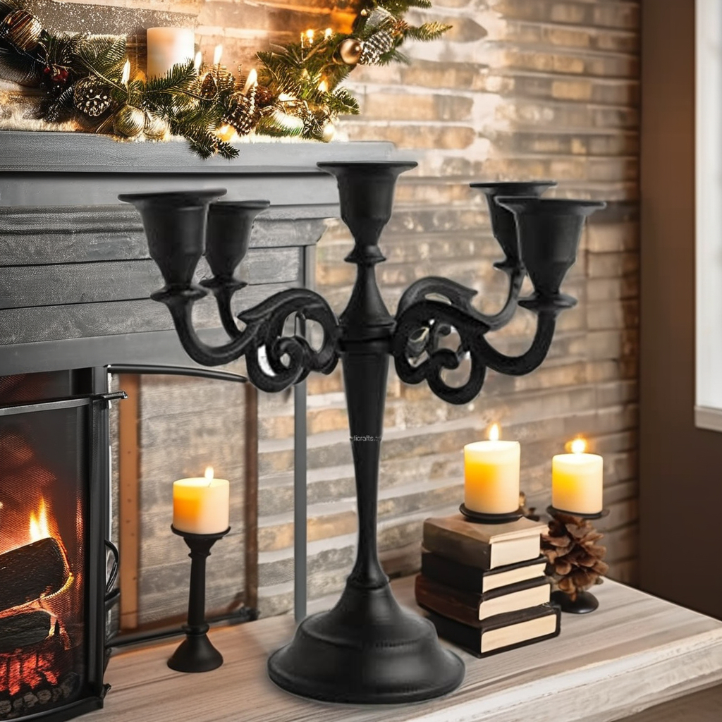 Five Arm Black Candelabra Candlestick Candle Holder