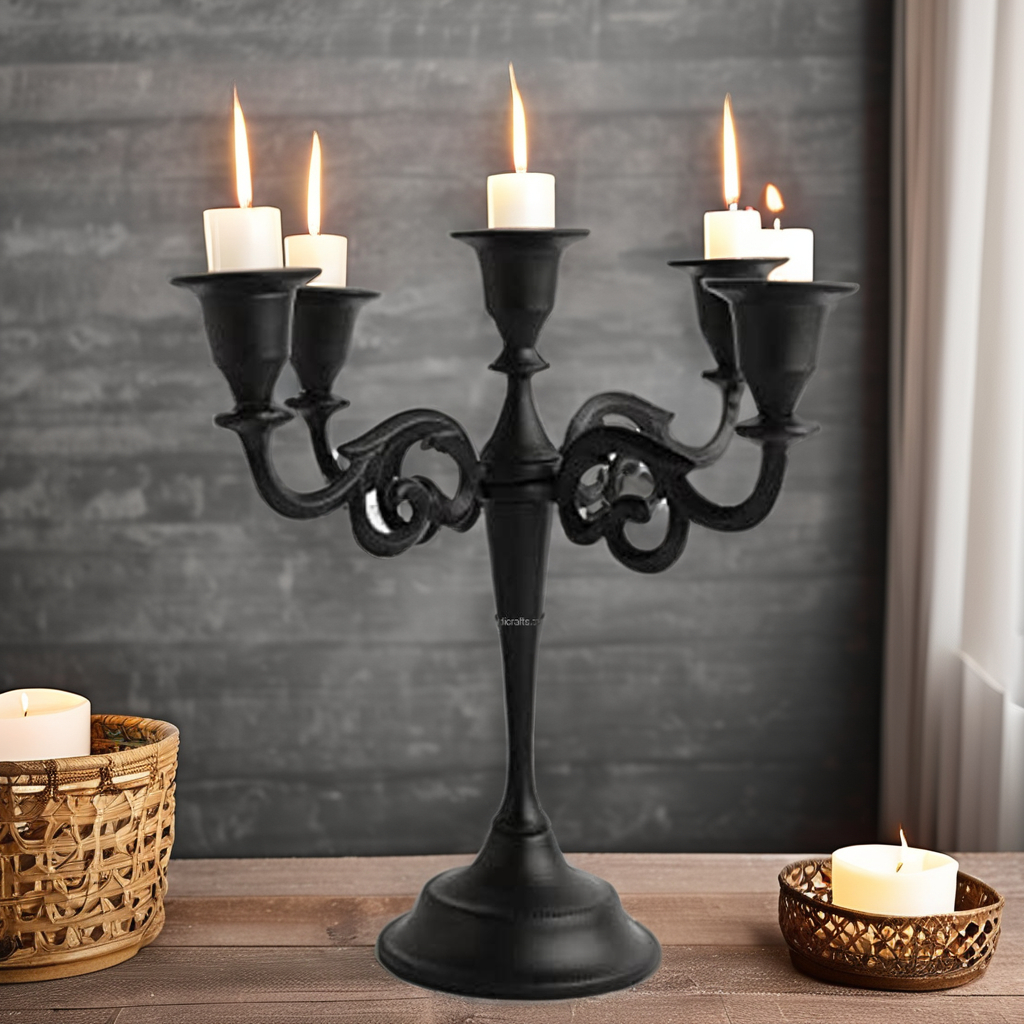 Five Arm Black Candelabra Candlestick Candle Holder