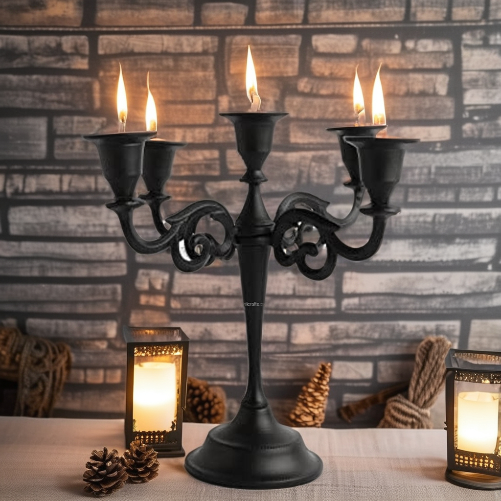 Five Arm Black Candelabra Candlestick Candle Holder