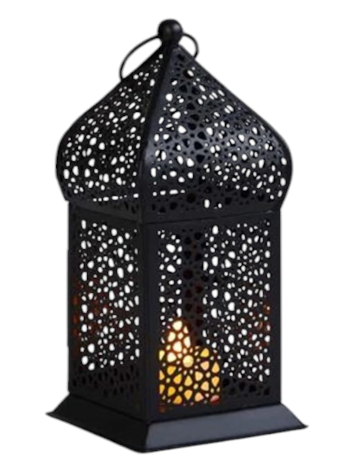 Moroccan Style Decorative Metal Lantern with Red Glass - Image 3